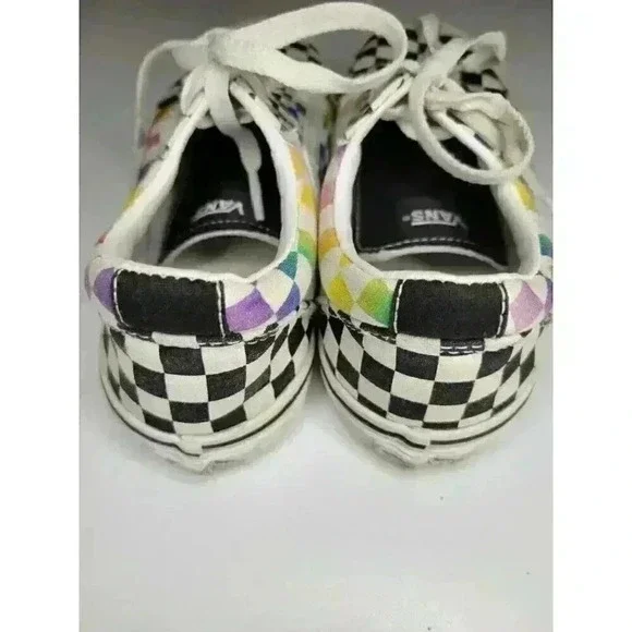 Vans Ward Rainbow Checkered Black White Multi Canvas Missy Sneakers Size 3 - Picture 2 of 7